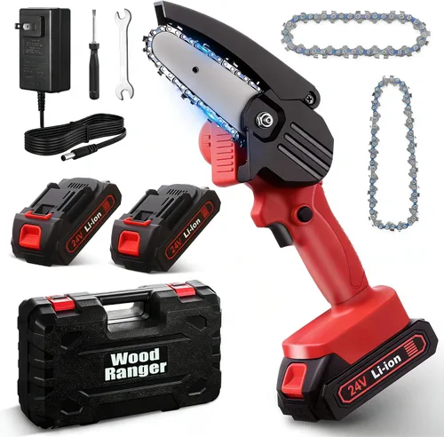 Vista 8 de Wood Ranger - Mini motosierra eléctrica de 4 pulgadas, motosierra eléctrica portátil inalámbrica para patio, hogar y jardín, corte de madera, poda