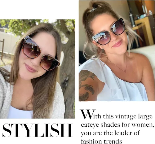 Vista 2 de Joopin - Lentes de sol de gran tamaño con forma de ojos de gato para mujer, con marco de metal de moda