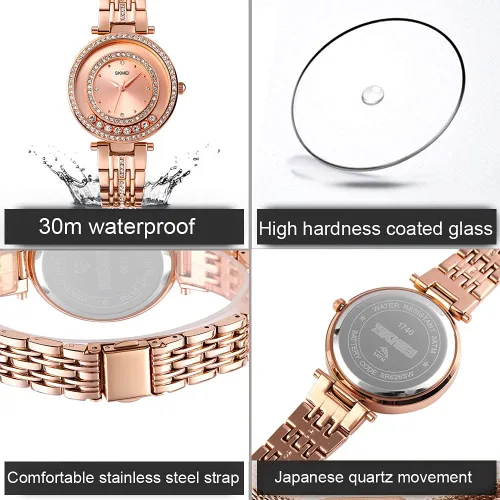 Vista 5 de SKMEI Lady Watches for Women Female Bling Dress Fashion Luxury Diamond Business Casual Analog Quartz Waterproof Stainless Steel Wristwatches Gifts