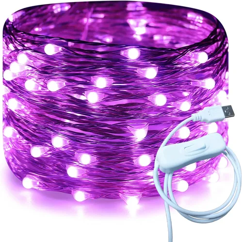 Vista 19 de RUICHEN Cable plateado de 33 pies con 100 luces LED USB con interruptor de encendido/apagado (blanco cálido)