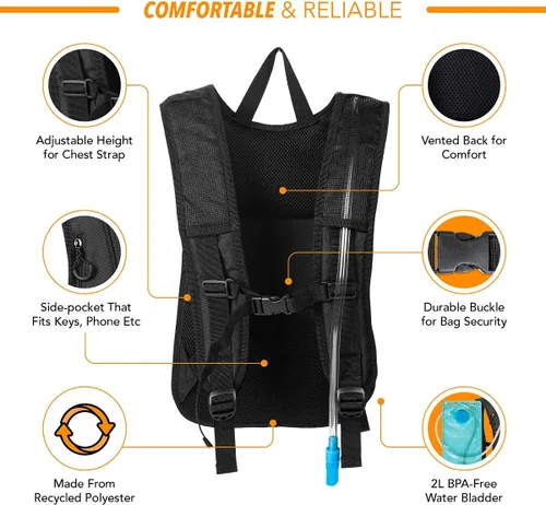 Vista 2 de Vibe Festival Gear Mochila de hidratación con bolsa de agua de 2 L para mujeres, hombres, adolescentes y niños, Hydropack Hydro Sports, al aire
