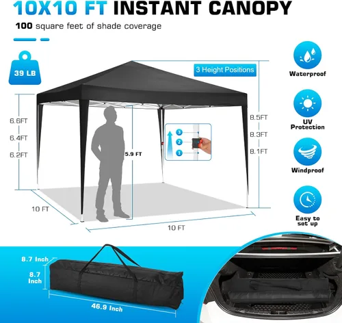 Vista 3 de COBIZI Tienda de campaña emergente desplegable de 10 x 10 pies con 3 paredes laterales, tiendas de fiesta para fiestas, bodas, impermeables