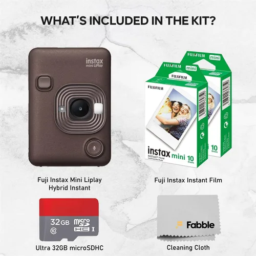 Vista 2 de Paquete de cámara instantánea Fujifilm INSTAX Mini LiPlay híbrida con 20 hojas de película INSTAX Mini, tarjeta microSD de 32GB, cable de carga USB