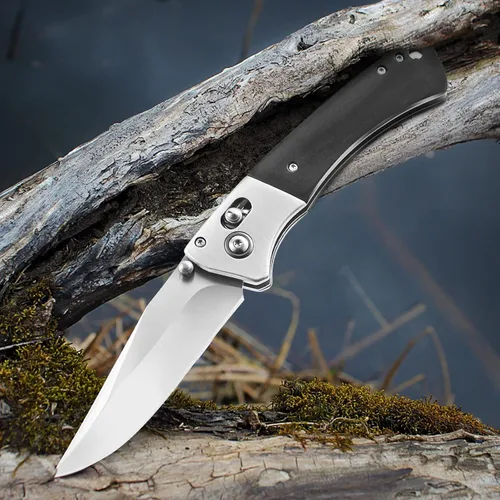 Vista 7 de Cuchillo plegable de bolsillo – EDC Tactical Gentleman's Survival Camping Knife – Hoja de acero inoxidable 8Cr13MoV, mango de madera, bloqueo