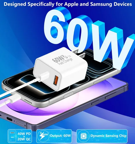 Vista 8 de Apple MFi Certified iPhone 17 Charger Fast Charging 4Pack 60W USB C Charger