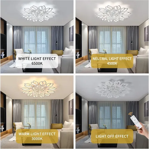 Vista 4 de Tioolo Lámpara de techo moderna, lámpara de techo LED regulable, lámpara de araña en forma de flor de 12 cabezales con control remoto, accesorio