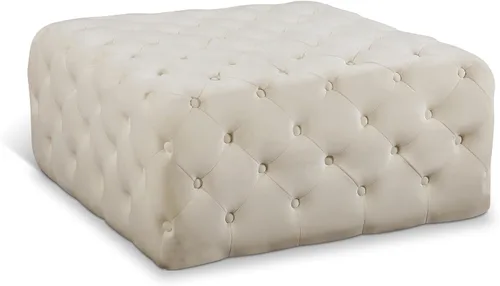 Vista 9 de Meridian Furniture Ariel Collection Modern Otomana/banco tapizado de terciopelo negro contemporáneo con botones profundos, marco de madera maciza
