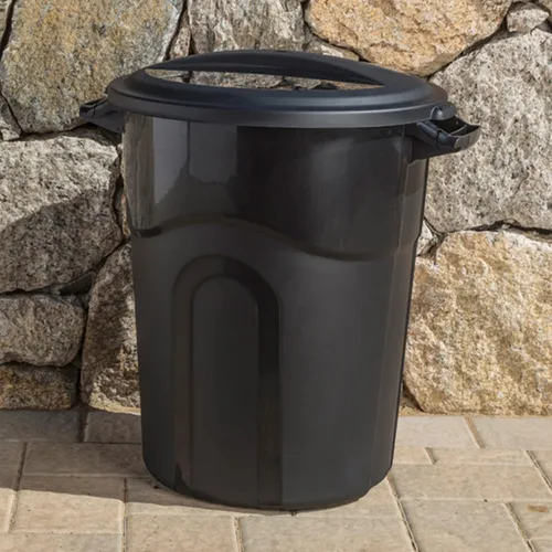 Vista 6 de United Solution TI0087 - Contenedor de basura redondo de 20 galones, color negro, fácil de transportar con construcción resistente, asas de paso