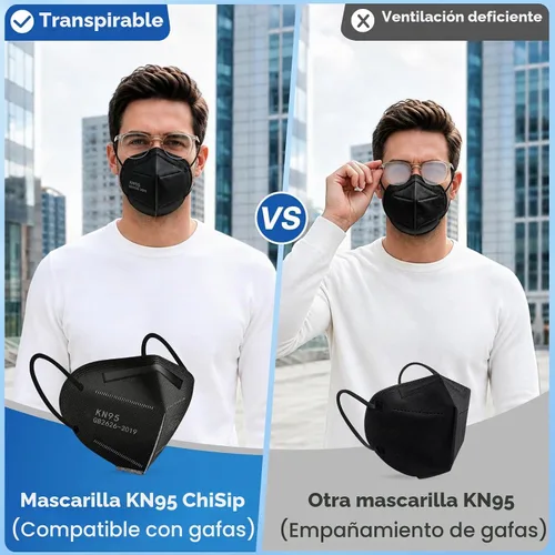 Vista 6 de ChiSip Mascarillas KN95 para adultos, mascarillas desechables de 5 capas Negro