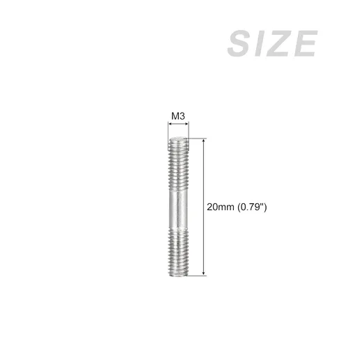 Vista 2 de METALLIXITY Tornillos de doble extremo (rosca M3, 0.787 in de longitud), 20 unidades, acero inoxidable 304, pernos de varilla roscados dobles