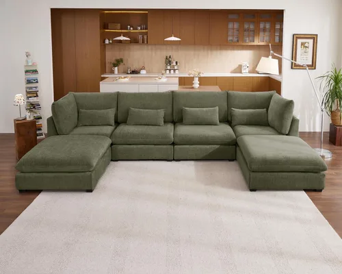 Vista 40 de Sofá Modular de Tamaño Grande, Sofá Seccional de Chenilla Cloud Extra Profundo con Chaise Otomana, Sofá Cama de Chenilla Esponjosa de 5 Asientos
