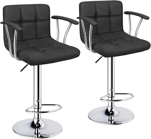 Vista 10 de ERGOSEAT Juego de 2 taburetes de bar, taburetes giratorios ajustables con reposabrazos y respaldo, taburetes de bar de altura de mostrador de cuero