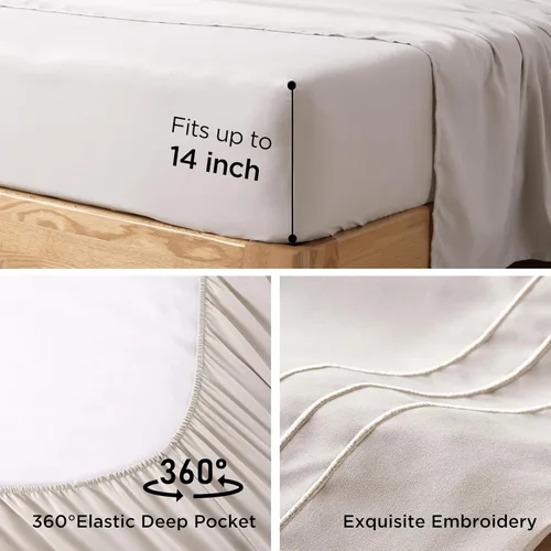 Vista 4 de Juego de sábanas tamaño individual con funda de almohada bordada, sábanas de microfibra ultrasuave de 3 piezas, comodidad de hotel de lujo, sábana
