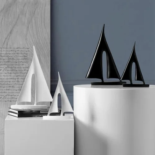 Vista 7 de Estatuilla de velero de resina blanca y negra para decoración del hogar, moderna y simple, estatua de barco, regalo, escultura decorativa de barco