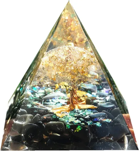 Vista 9 de Árbol de la vida hecho a mano Orgonita Pirámide Peridoto con Piedra de Cristal de Obsidiana Positivo Reiki Generador de Energía Curativa Colección