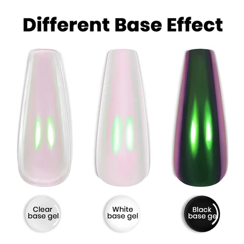Vista 7 de RARJSM Aurora - Esmalte de uñas cromado, polvo de uñas camaleón, líquido metálico, efecto espejo rosa, verde, iridiscente, cromado, para esmalte