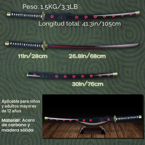 Vista 6 de Adust Espadas Roronoa Zoro de acero al carbono, espada de anime de metal real, disfraz de cosplay de Roronoa Zoro de 41 pulgadas en general, espada
