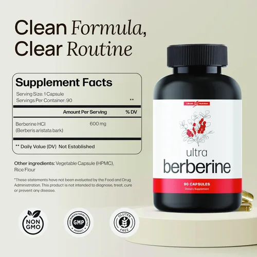 Vista 6 de Cápsulas de suplemento de berberina ultra 600 mg (1200 mg a 1800 mg diarios) - Suplemento de berberina pura HCL para apoyar el metabolismo
