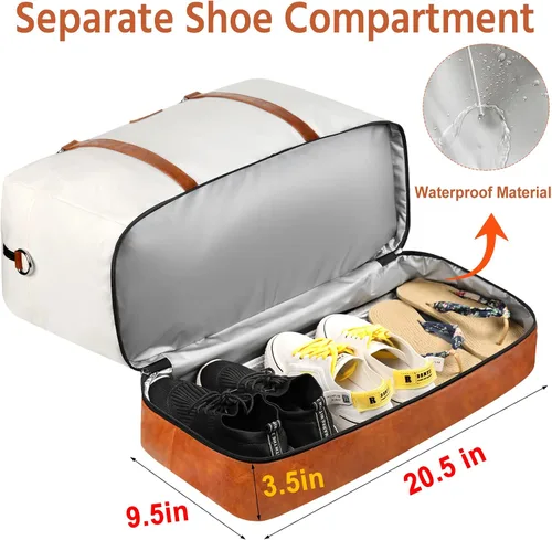 Vista 3 de Bolsa de fin de semana para mujeres y hombres con compartimento para zapatos, de piel sintética, bolsa de viaje para portátil de 20 pulgadas