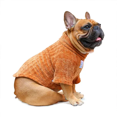 Vista 9 de iChoue - Ropa para mascotas, suéter de cuello alto de invierno para perros con cuello tortuga para Bulldog inglés, Boston Terrier, abrigo de pana