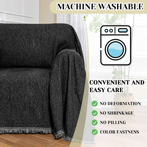 Vista 3 de MEETSKY Funda Negra de Silla de Tamaño Grande, Funda de Chenilla para Sillón/Sofá de 1 Cojín para Perro, Fundas de Sofá Protector de Muebles