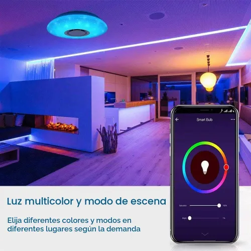 Vista 4 de Lámpara de techo con música WiFi mejorada con altavoz Bluetooth y control WiFi inteligente estrella de 15 pulgadas