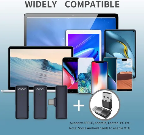 Vista 3 de Micrófonos inalámbricos, mini micrófonos con 2 adaptadores convertibles para iPhone iPad Android PC en video Vlog grabación entrevista (negro)
