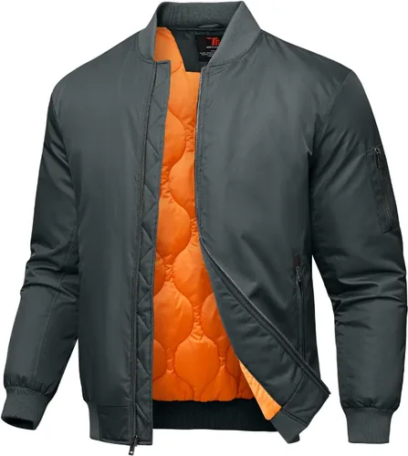 Vista 8 de Rdruko Chaquetas bomber para hombre, diseño de cebolla, acolchadas, cortavientos, con cremallera, 4 bolsillos, impermeables, de satén, para vuelo