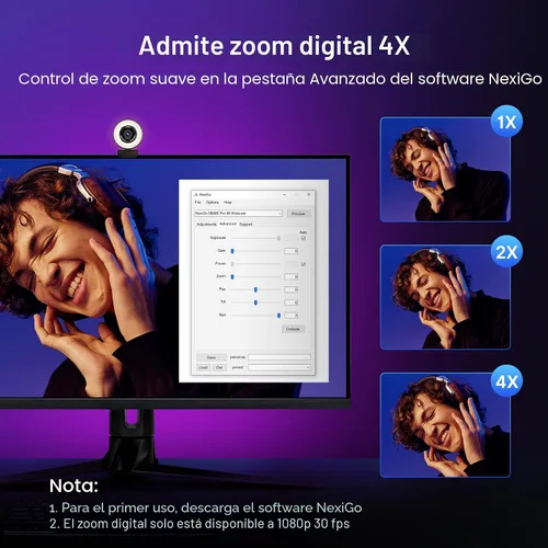 Vista 8 de NexiGo Cámara web N680E Pro 4K con luz de anillo, enfoque automático PDAF, 1080p 60FPS, micrófonos con doble cancelación de ruido, obturador