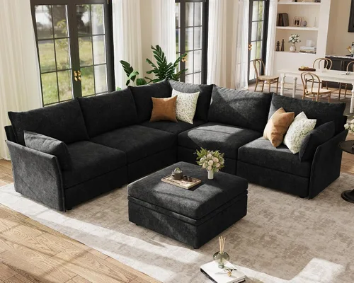 Vista 26 de Sofá seccional modular de gran tamaño de 103.5 pulgadas, sofá convertible en forma de L con otomana móvil, sofás esquineros grandes de 6 asientos