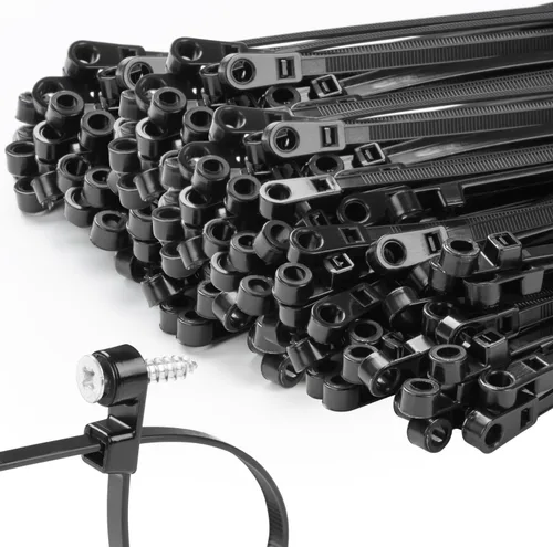 Vista 6 de 200 bridas negras de 4 pulgadas con agujero para tornillo, cabeza montable, correas de sujeción para cables de 50 libras, correas multiusos