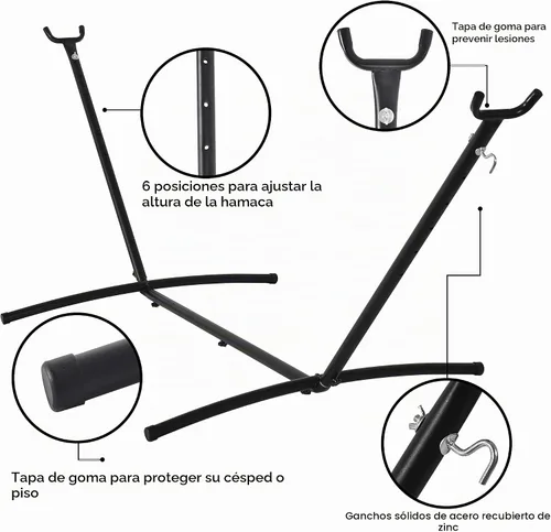 Vista 7 de Prime Garden - Hamaca con soporte para exterior, soporte de acero resistente y ahorro de espacio con capacidad de 450 lb, hamaca doble con bolsa