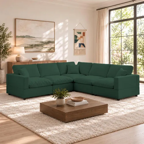 Vista 54 de Sofá seccional moderno de lino en forma de L para sala de estar, sofás modulares con relleno de plumón, fundas de cojín de sofá desmontables, sofá