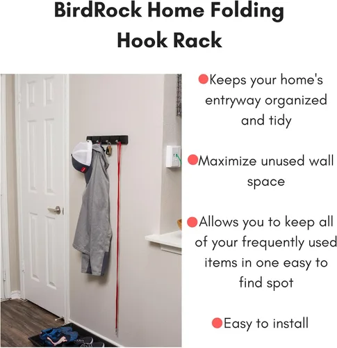Vista 2 de Perchero con ganchos plegables BirdRock Home , Níquel satinado/ negro (Satin Nickle Hooks/Black Pine)