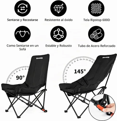 Vista 3 de Naturehike Seastar - Silla de campamento acolchada, silla plegable ajustable de 2 posiciones, silla de campamento portátil con bolsillo lateral