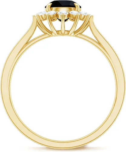 Vista 9 de Anillo de compromiso de ónix negro de 1.25 quilates con halo de diamantes, anillo de compromiso de ónix negro para mujer