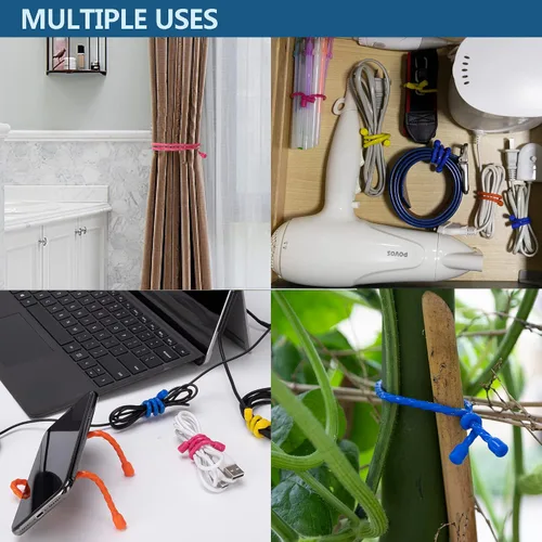 Vista 6 de 12 bridas de silicona reutilizables de 4, 6, 12 pulgadas, correas de sujeción de silicona reutilizables con núcleo de acero para agrupar