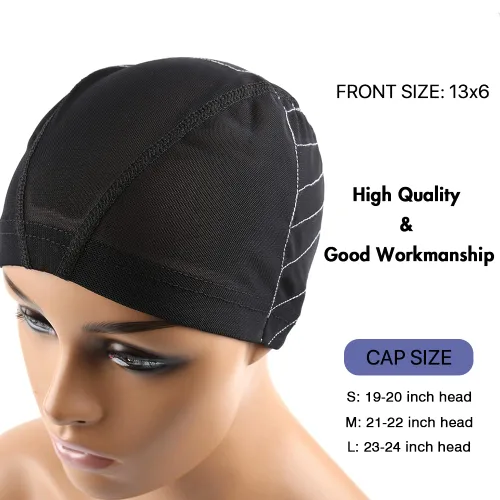 Vista 3 de Bella Hair Gorra de cúpula de mapa para pelucas de encaje frontal, gorra de malla elástica con banda elástica ancha para hacer pelucas, perfecta