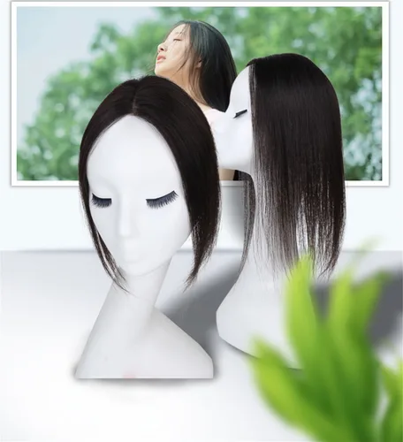 Vista 3 de 2 x 3 pulgadas, mono, lacio, cabello humano virgen con clip, pieza de pelo para mujer (6 pulgadas, marrón oscuro)