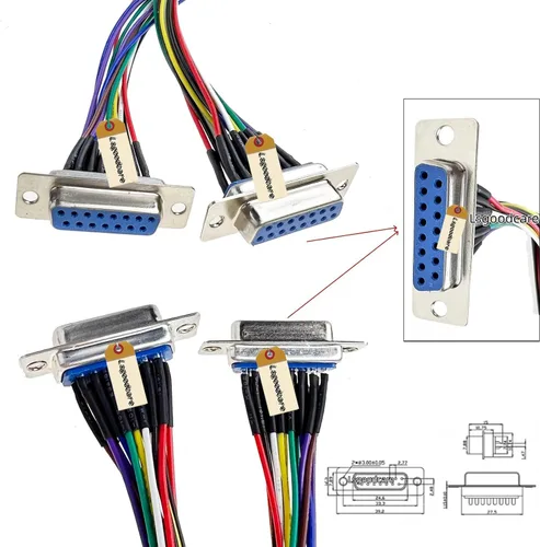 Vista 3 de Lsgoodcare 4 unids RS232 DB15 conector serial VGA 15 pin hembra 2 filas tipo soldadura enchufe D-SUB macho enchufe conector con cable de 11.81