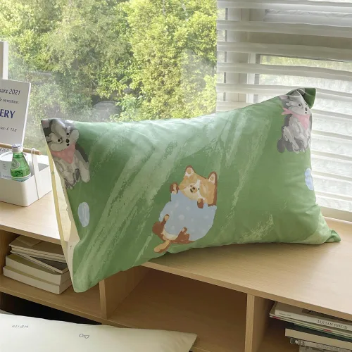 Vista 6 de LIWHENHAO Juego de funda de edredón para perro, tamaño individual, 100% algodón, ropa de cama de dibujos animados de cachorros husky en verde, 1