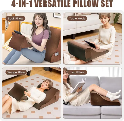 Vista 2 de Giantex Almohada de cuña de cama para dormir, almohada triangular de 7.5 pulgadas para soporte de cuello y pierna trasera, almohada de cuña