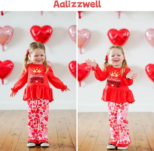 Vista 3 de Aalizzwell Toddler Girls Valentines Day Outfit