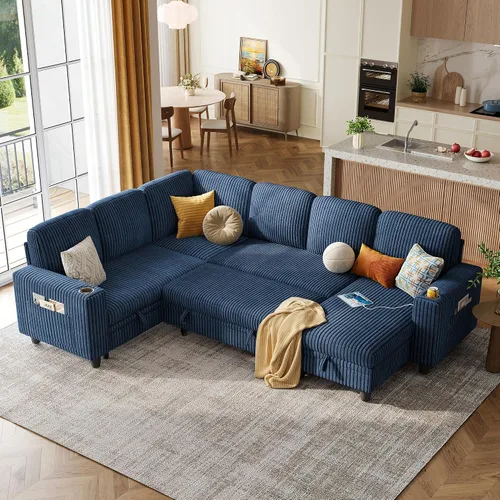Vista 40 de LINSY HOME Sofá Loveseat con Almacenamiento - Cómodo Sofá de Pana Suave de 2 Plazas con Carga USB y Portavasos, Loveseat de Asiento Profundo
