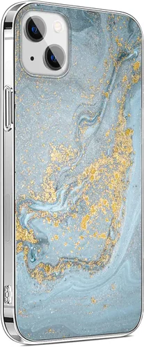 Vista 2 de SaharaCase - Funda de la serie Marble para iPhone 13 y iPhone 14 (2022) [parachoques a prueba de golpes] protección resistente, agarre Azul/Dorado