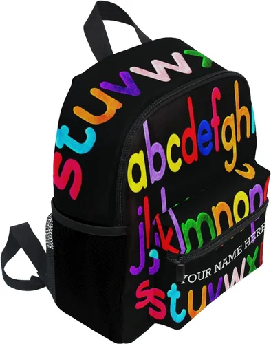 Vista 2 de CHIFIGNO Mochila personalizada con nombre Logo Lindo Dinosaurio Niños Mochilas Preescolares Azul, Alfabeto colorido., Viajar