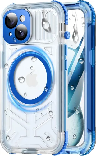 Vista 33 de Funda impermeable para iPhone 15 con Magsafe, protector de pantalla, cordón, IP68 militar de cuerpo completo a prueba de golpes, para deportes Negro