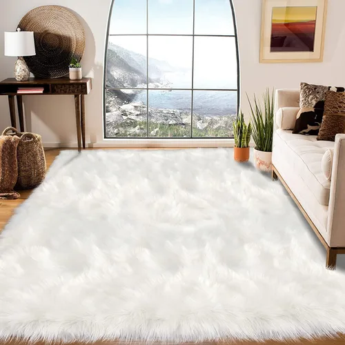 Vista 122 de Latepis - Alfombra rectangular de piel sintética tipo lana de oveja suave y esponjosa de estilo bohemio para sala de estar, dormitorio y residencias