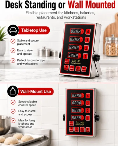 Vista 5 de Temporizador de cocina digital comercial de 4 canales, temporizador de cálculo de acero inoxidable con alarma fuerte para restaurante, recordatorio