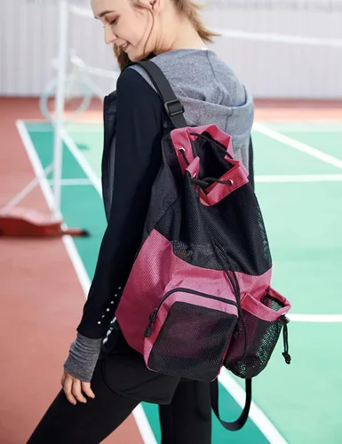Vista 2 de Lohol Mochila grande de malla con cordón y bolsa para zapatos, saco de natación duradero con asa para deportes, gimnasio, yoga, playa, viajes